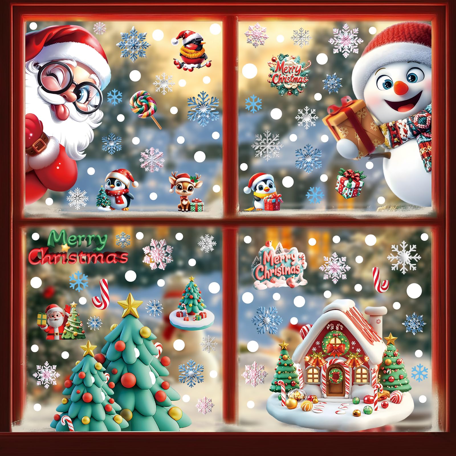 Adesivi natalizi per finestre, 263 pezzi, decorazioni natalizie, fiocchi di neve, Babbo Natale, renna per feste