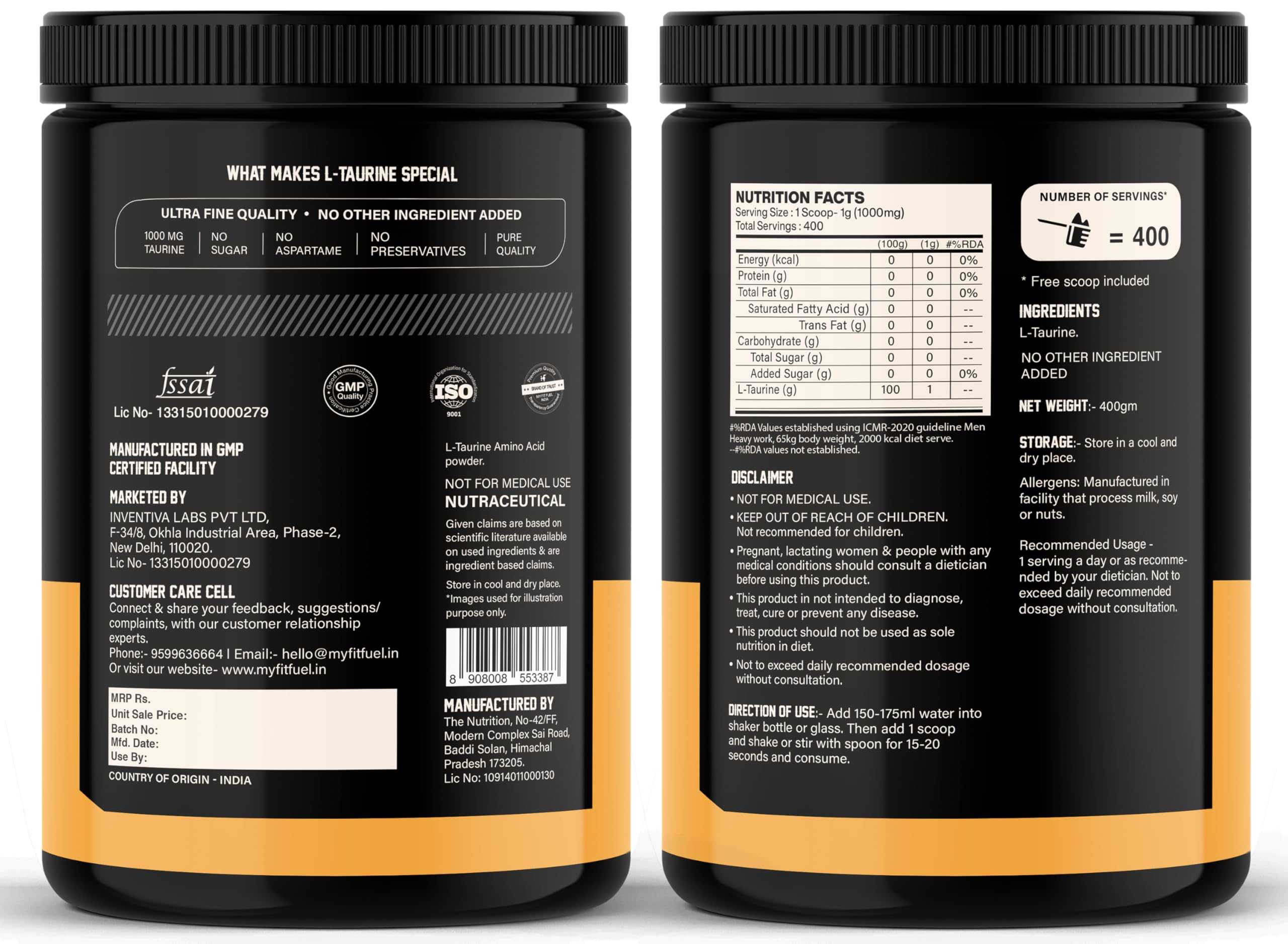 MyFitFuel L-Taurine (400 gm) Unflavoured - Image 6 thumbnail