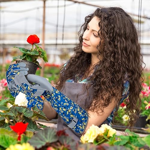 Miniatura 7 de Guantes largos de jardinería para mujer, guantes de cuero a prueba de espinas, guantes de trabajo transpirables para mujeres, patio, exteriores