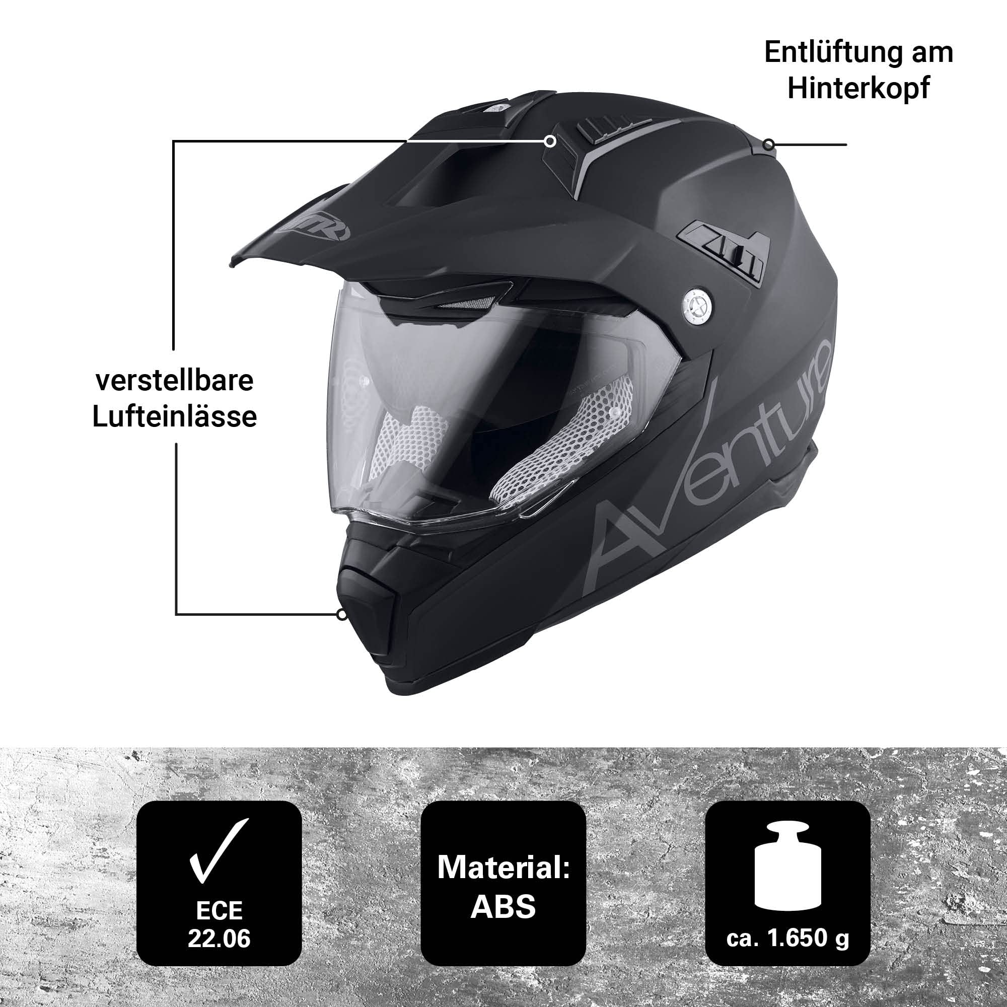 MTR SX-1 Evo Integral- & Crosshelm, ECE 22.06 Geprüfter Motorradhelm, Getönte Sonnenblende Integriert, Crosshelm mit Visier, Motorrad Helm mit Belüftung, Inklusive Wind- & Atemabweiser, XS-XXL