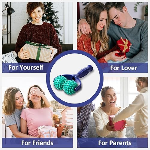 Miniatura 3 de Rodillos de bolas de masaje con pinchos de mano, 2 ruedas, rodillos de bola de masaje manual de silicona con mango, punto de presión, herramienta de