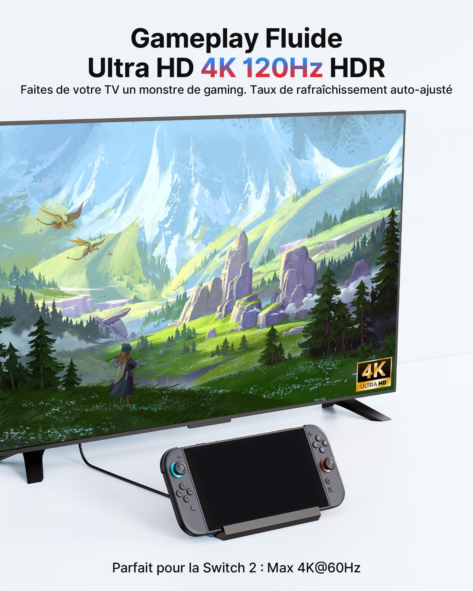 Antank Switch 2 TV Dock Compatible Uniquement avec Nintendo Switch 2 | Alliage D'aluminium Rétractable Portable Switch 2 Chargeur Station Support avec 4K@120Hz HDMI Sortie/100W Entrée/USB Port