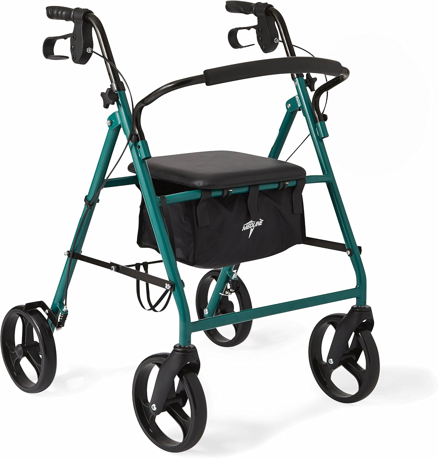 Medline Standard Steel Folding Rollator Adult Walker with Wheels, Green, 8" : Everything Else