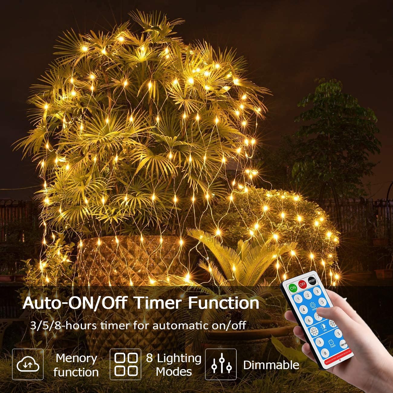 SIOOUI Solar Net Lights Outdoor Garden, 1.5m x 1.5m 100LEDs Mesh Fairy Lights - Image 3