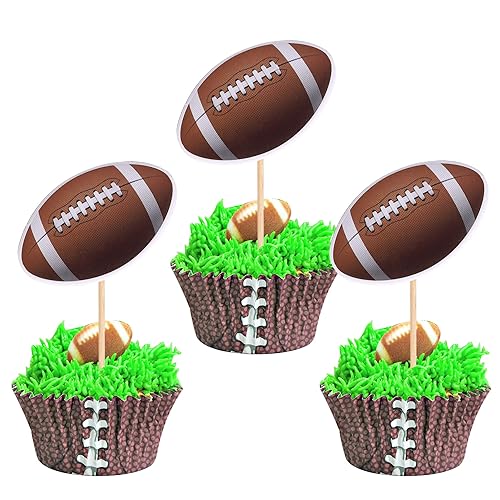 24 piezas de bolas de rugby para magdalenas, temática de pelota de fútbol, selecciones de cupcakes para temática deportiva, baby shower, jugadores