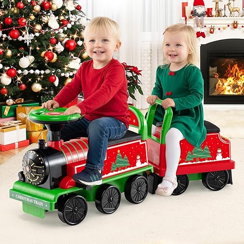 Vista 41 de OLAKIDS Tren de paseo para niños con pista, juguete eléctrico de 6 V con luces y sonidos, reposapiés retráctil, almacenamiento debajo del asiento