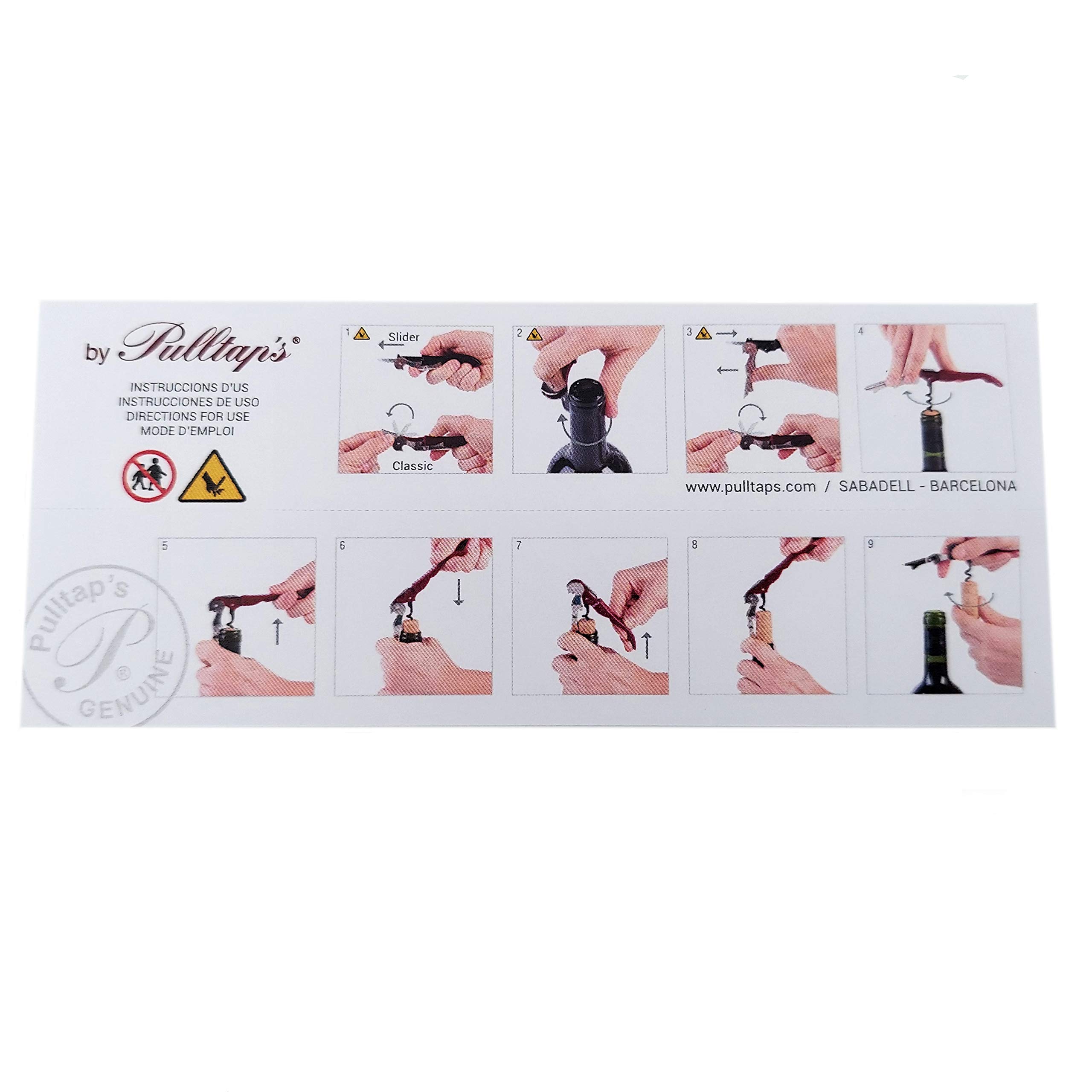 PULLTAP'S GENUINE Classic 100 Cromado - Sacacorchos de camarero premium para uso profesional - Fabricado en España - Incluye doble palanca articulada, navaja cortacápsulas y abrebotellas