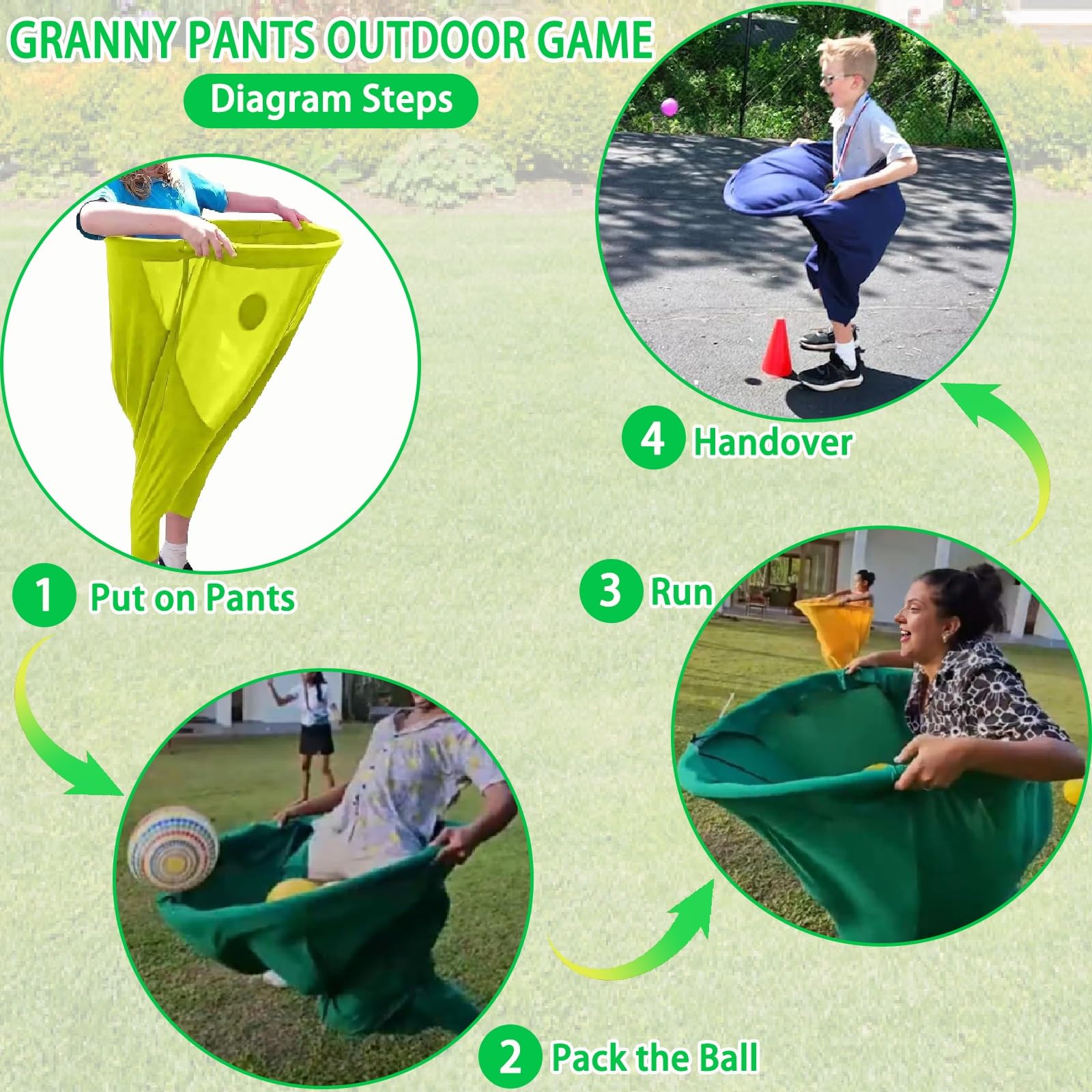 Gra zespołowa Granny Pants Outdoor Game: gigantyczny zestaw rekreacyjny do ogrodu - zabawny dzień na boisku, spotkanie towarzyskie i impreza na trawniku dla osób w każdym wieku​(Red*2+Yellow*2)