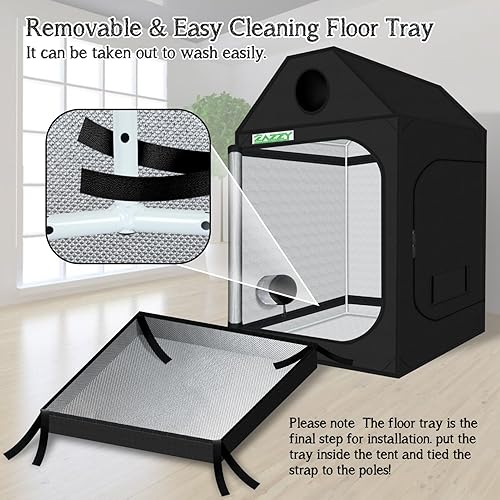 Miniatura 6 de Zazzy Tienda de cultivo de 48 x 48 x 72 pulgadas, tienda de campaña de cultivo de plantas con ventana de observación y bandeja de suelo extraíble