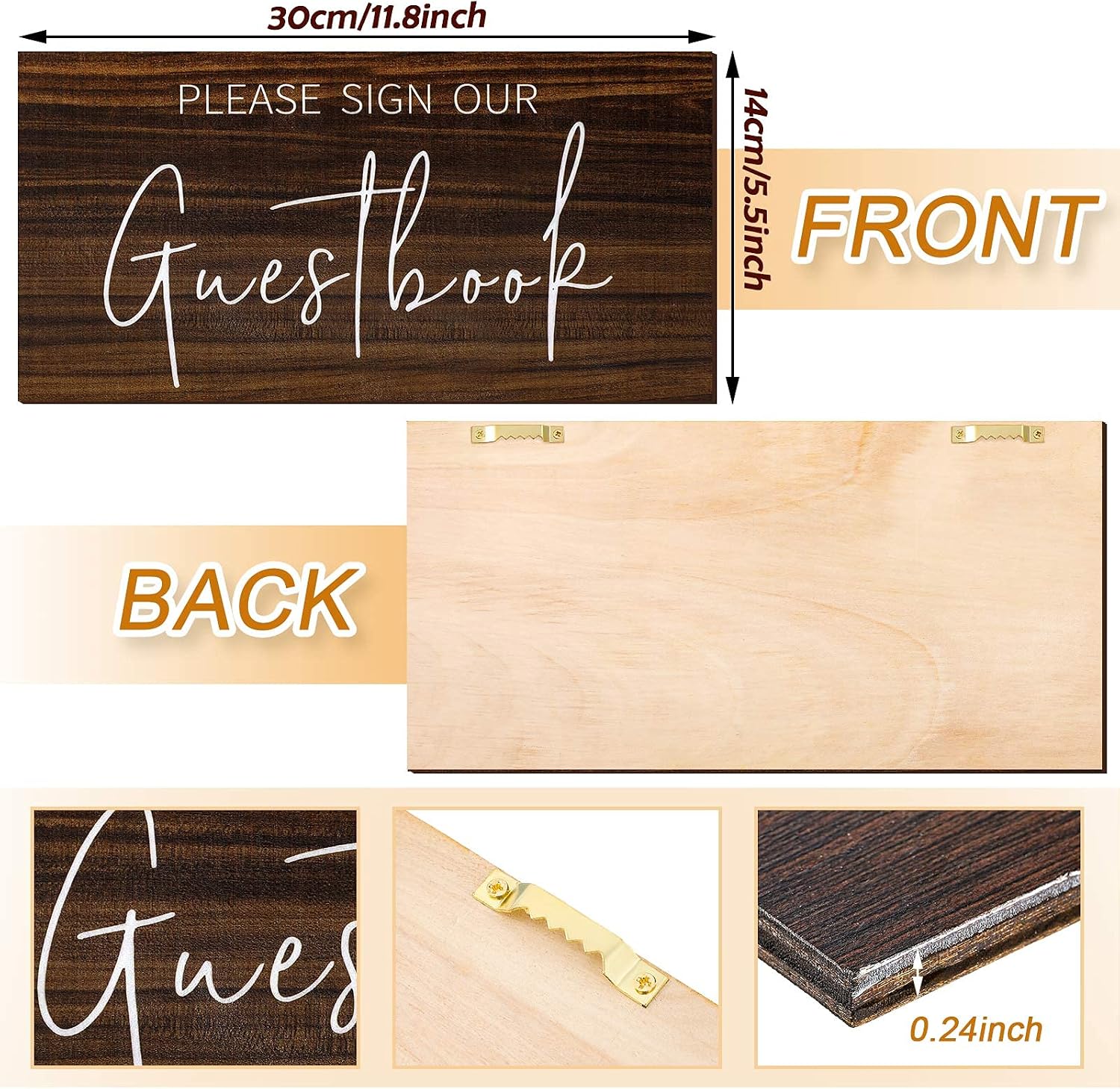Jetec 2 Pieces Wooden Guest Book Sign Cards and Gifts Wedding Sign, Brown