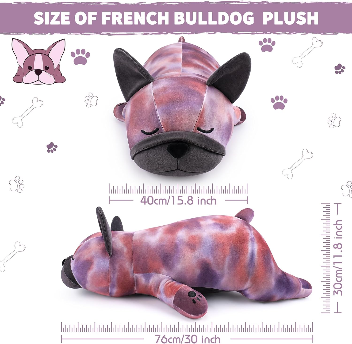 Auspicious beginning 30'' Giant French Bulldog Plush Stuffed Animal- Leopard Pattern French Bulldog Dog Plush Pillow Plushies, Large Sleeping French Bulldog Large Plushie Toy, Birthday Gifts for Kids