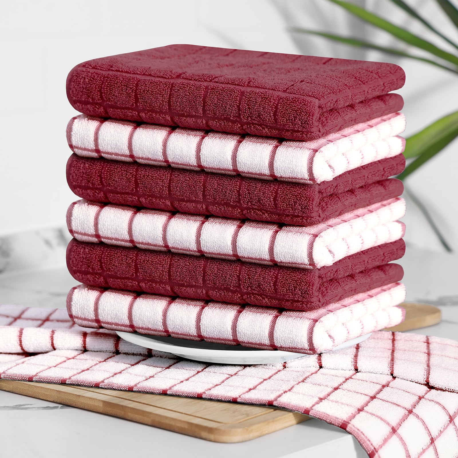 Homaxy Lot de 6 torchons de cuisine en coton de qualité supérieure 40,6 x 71,1 cm, grands torchons de cuisine naturels filés à l'anneau de 390 g/m², torchons de cuisine en éponge super absorbants