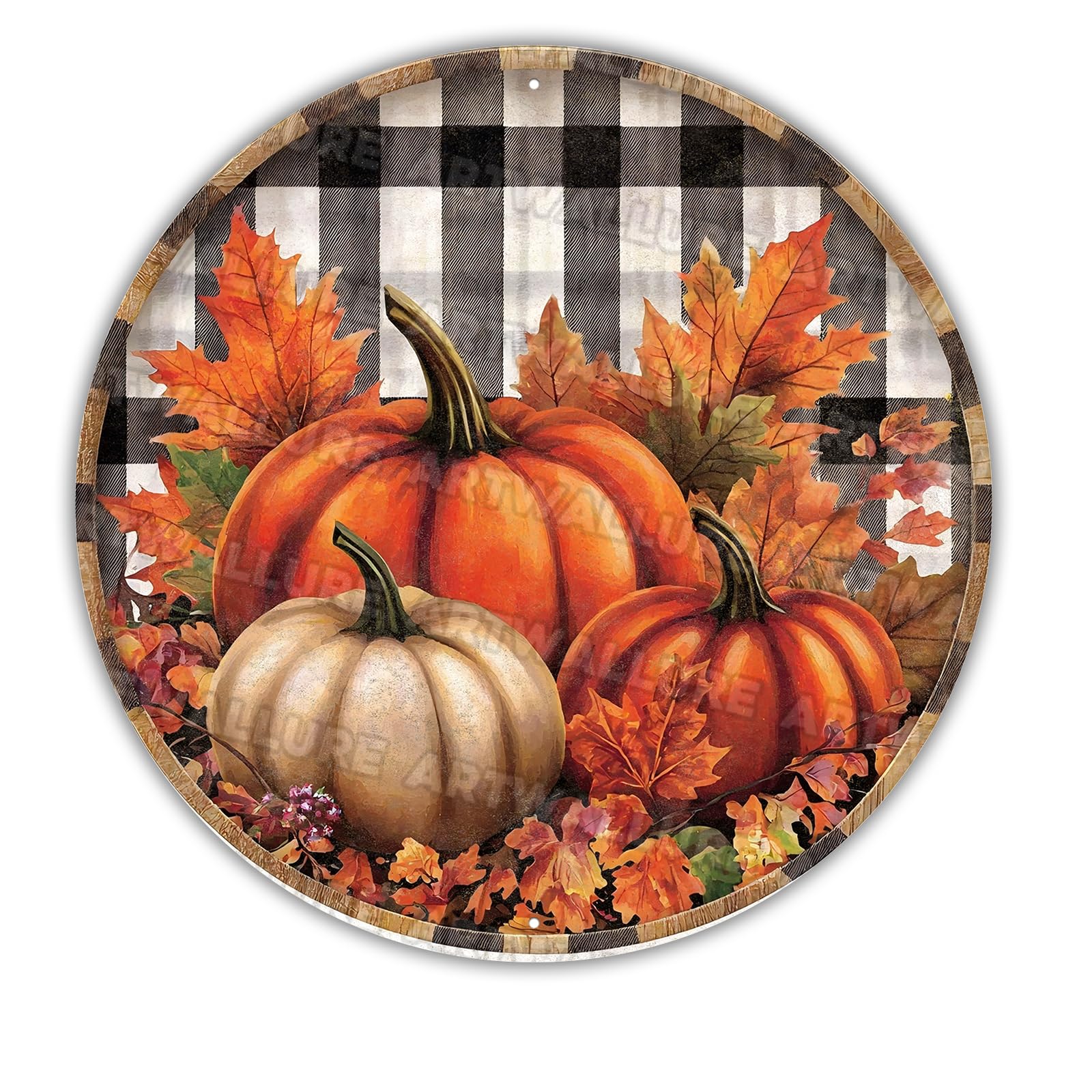 Round Vintage Autumn Pumpkin Sign Thanksgiving Pumpkin Metal Tin Sign for Indoor Outdoor Home Porch Window Decor 12x12inch