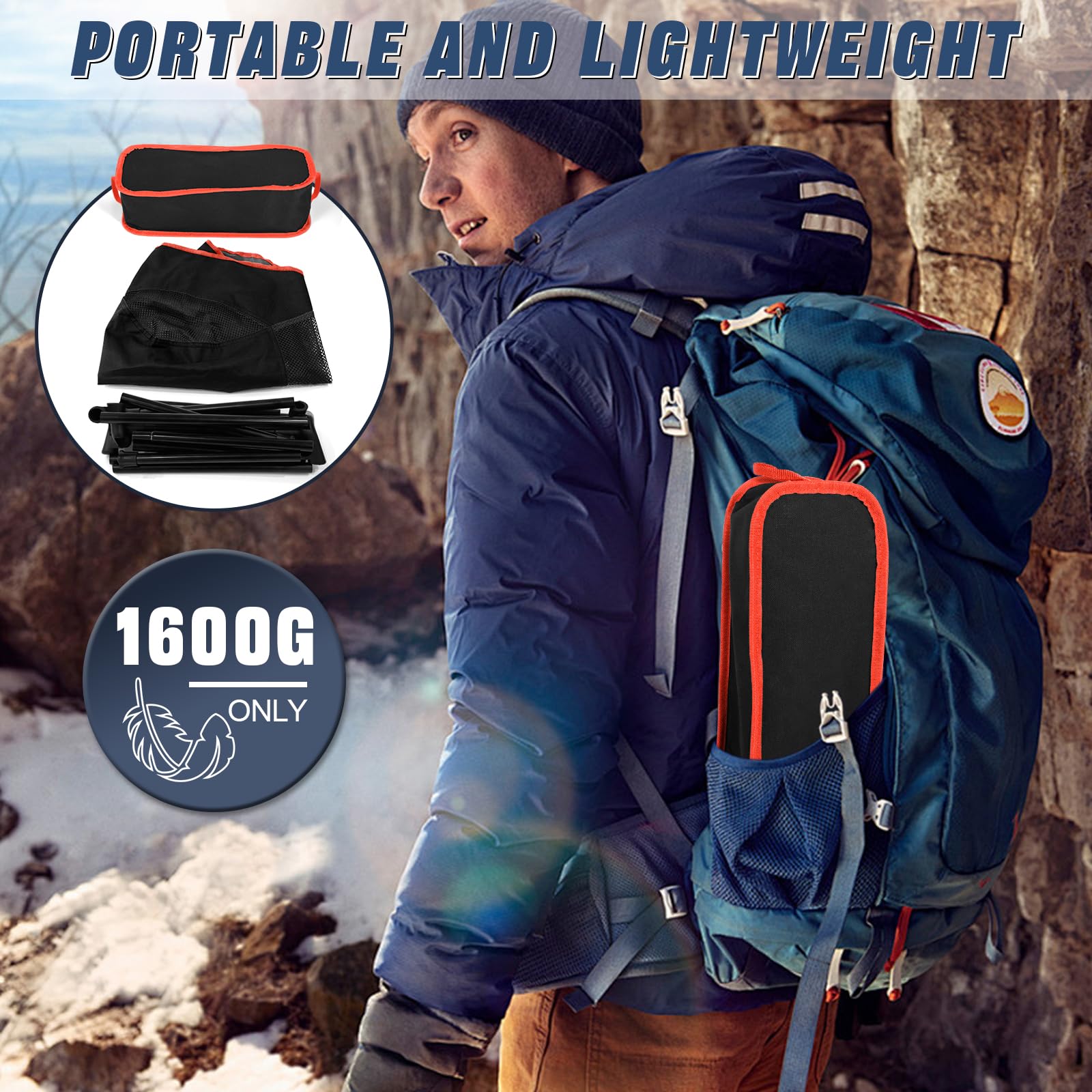 Silla Plegable Camping, Silla Plegable Ultraligera y Portátil, Silla de Camping con Bolsa de Almacenamiento, Capacidad 150 kg, para Barbacoa, Picnic, Pesca, Playa, Senderismo (Negro)