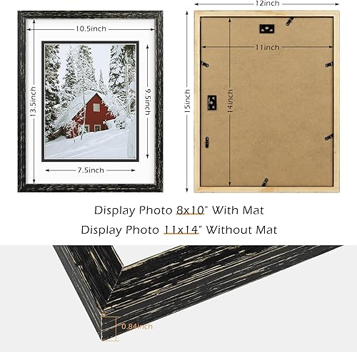 Miniatura 3 de Golden State Art, Marco de madera negra envejecida de 11 x 14 pulgadas con paspartú doble blanco sobre negro, muestra fotos de 8 x 10, vidrio real,