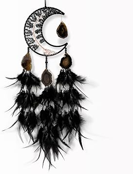 Large Dream Catcher,Dream Catcher with Black Agate,Dream Catchers for Adults,Moon Crystal Tree fo Life Wall Hangings Boho Room Decor Black Natural Gem Agate