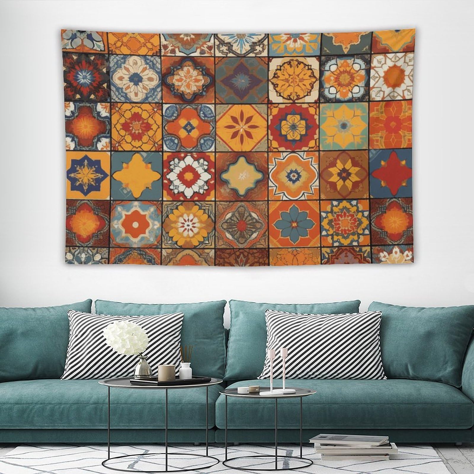 Tapestry Wide Wall Hanging Group of Moroccan Geometric Tapestry Soft Lightweight Wall Blanket Funny Tapestry Aesthetic Background Wall Art Home Decor Vintage Mural for Bedroom Dorm Living Room 60"x90