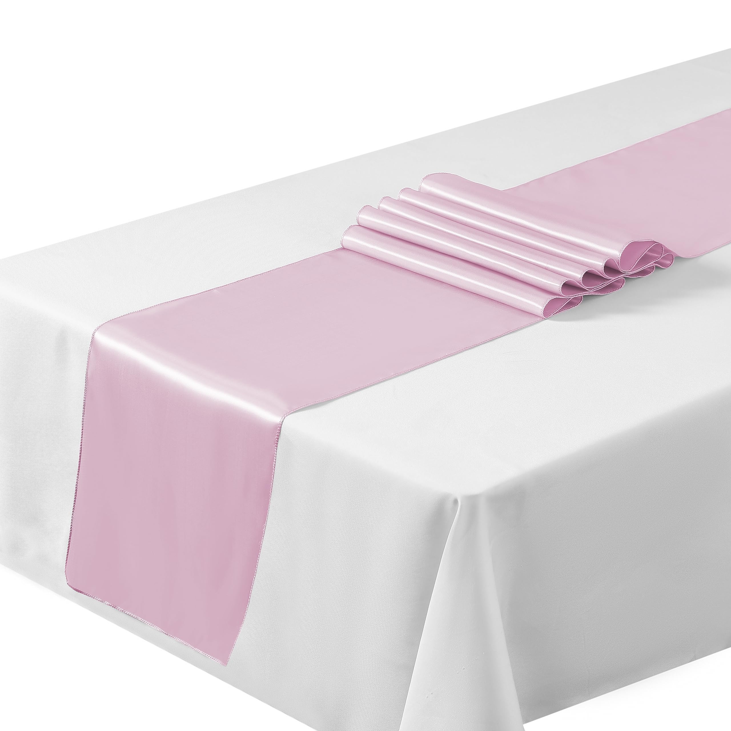 Satin Table Runners 12"x108"inch Chair Sashes Swags Wedding Party Table Decoration (5, Pale Pink) …