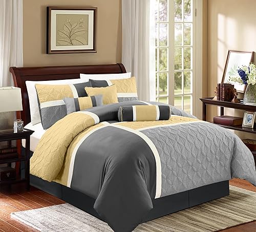 Vista 49 de Chezmoi Collection Upland - Juego de edredón acolchado de retales, 7 piezas, morado/negro/gris, tamaño matrimonial Púrpura/Negro/Gris