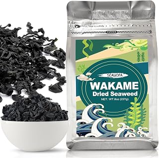 SEAYOFA 8oz Dried Wakame Seaweed - 100% Natural Gluten-Free Vegan Sea Vegetable for Miso Soup, Ramen, Salads & Asian Dishes