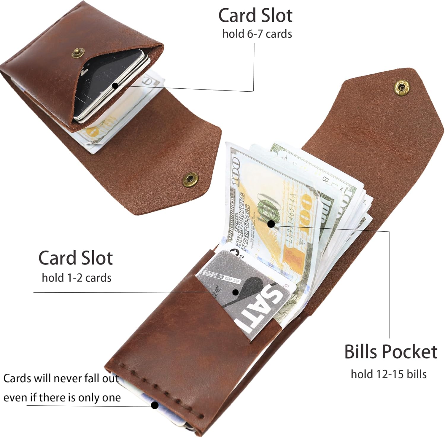 Leather Wallet for Men and Women - Slim Card Holder - Handmade Minimalist Front Pocket Wallet - Flap Cash Wallet - Full Grain Leather (Coffee)