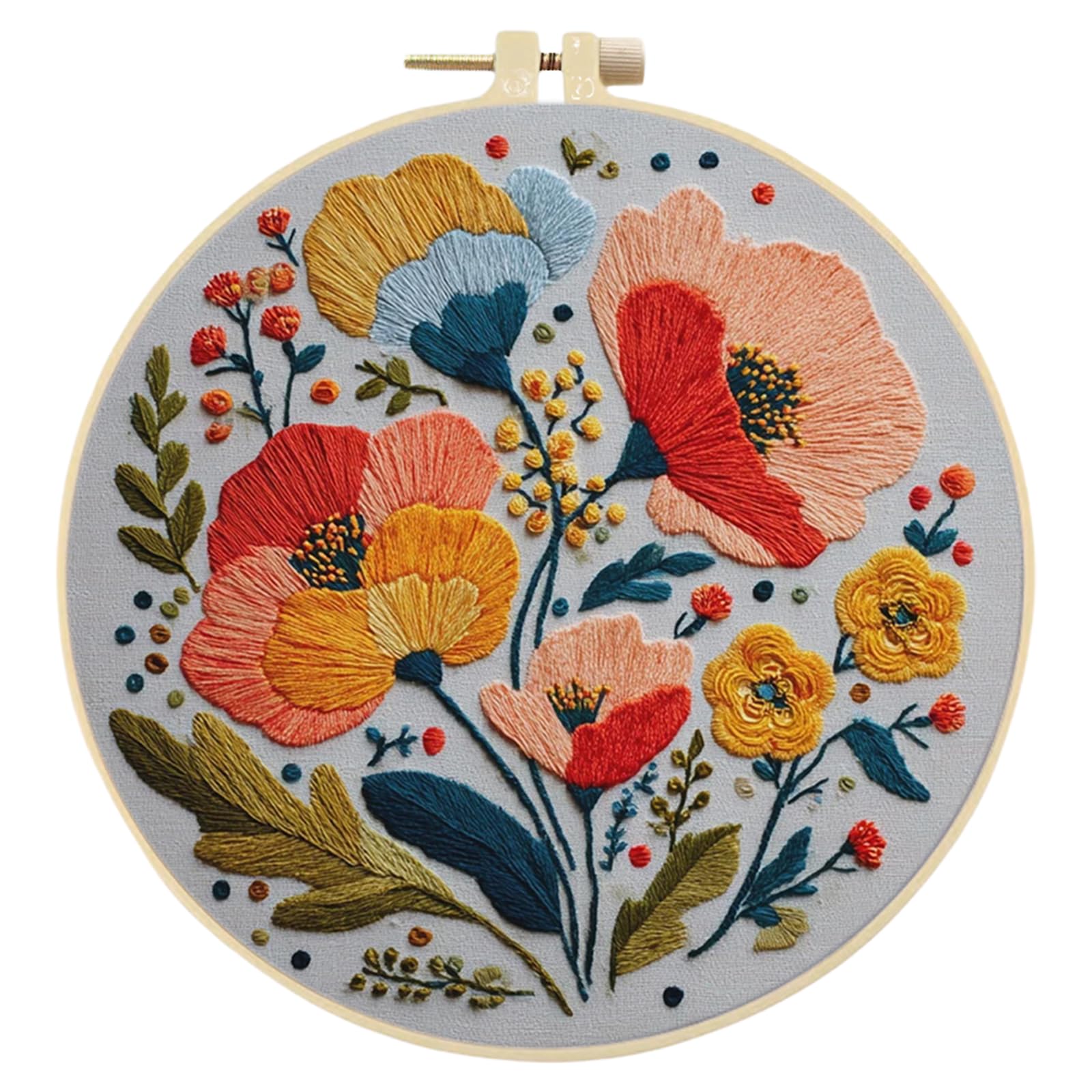 POETRYDRAW Poppy Blooms Embroidery Kit with Hoop & Needles (20cm)