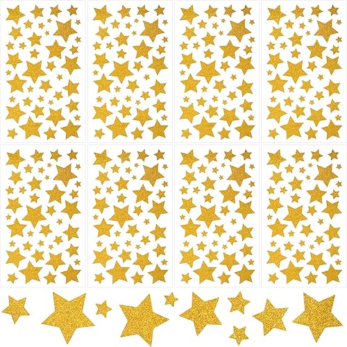 CustomyLife 8 hojas de 320 piezas + calcomanías de estrella dorada con purpurina para recompensa, calcomanía de estrella autoadhesiva, pequeña