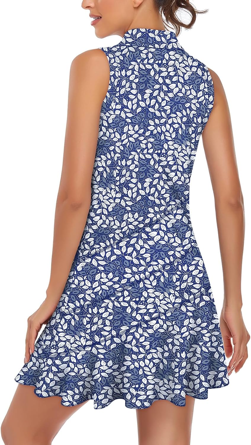 Misyula Tennis Dresses for Women,Athletic Dress with Shorts 2Pockets Zip Up Polo Sleeveless Golf Workout Dress(XS-XL)