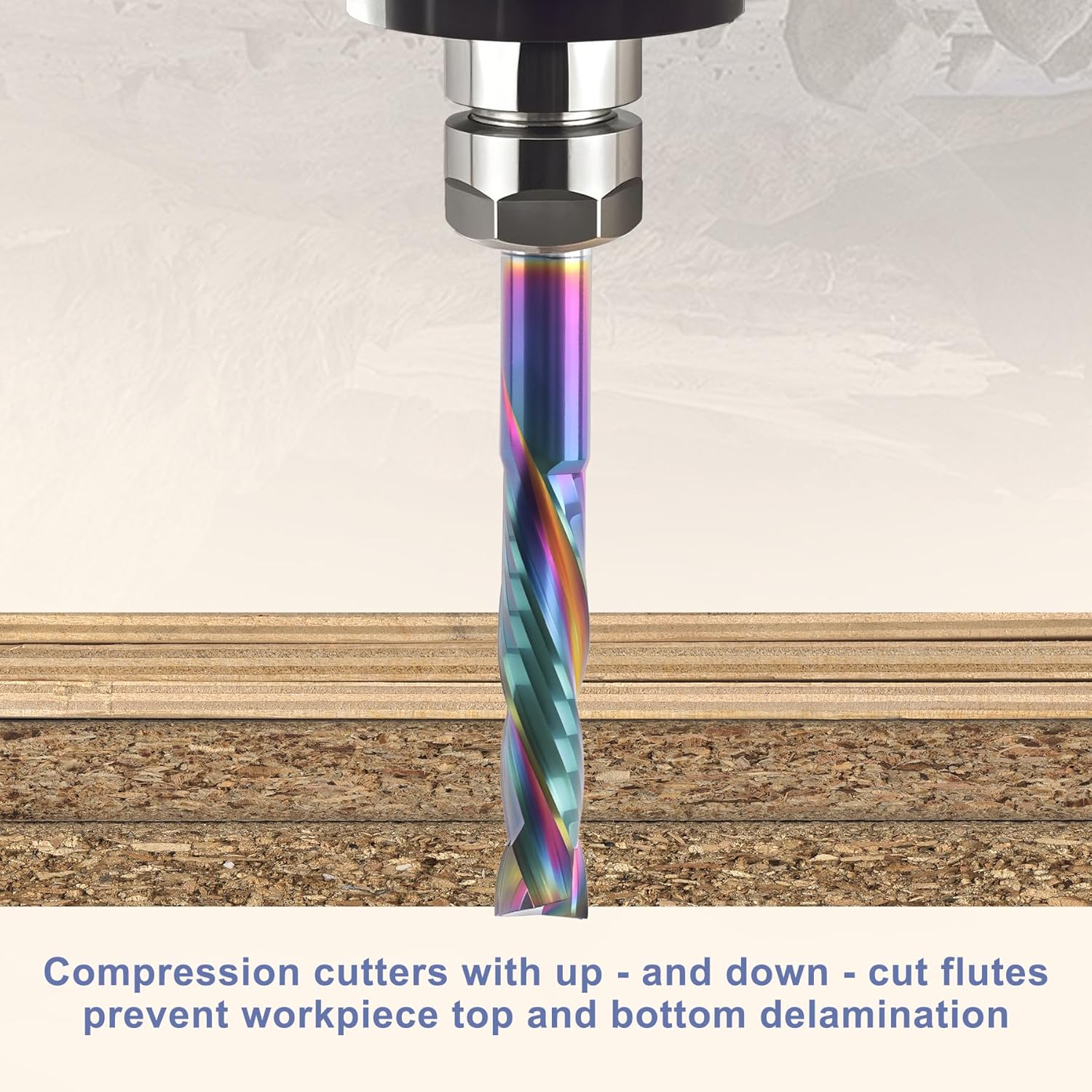 CNC Compression Router Bits 1/4 Inch Shank and Cutting Diameter, 2-Flute Spiral Solid Carbide Milling Cutters with DLC Coating,Up Down Cut End Mill for Carving Wood Woodworking Tools