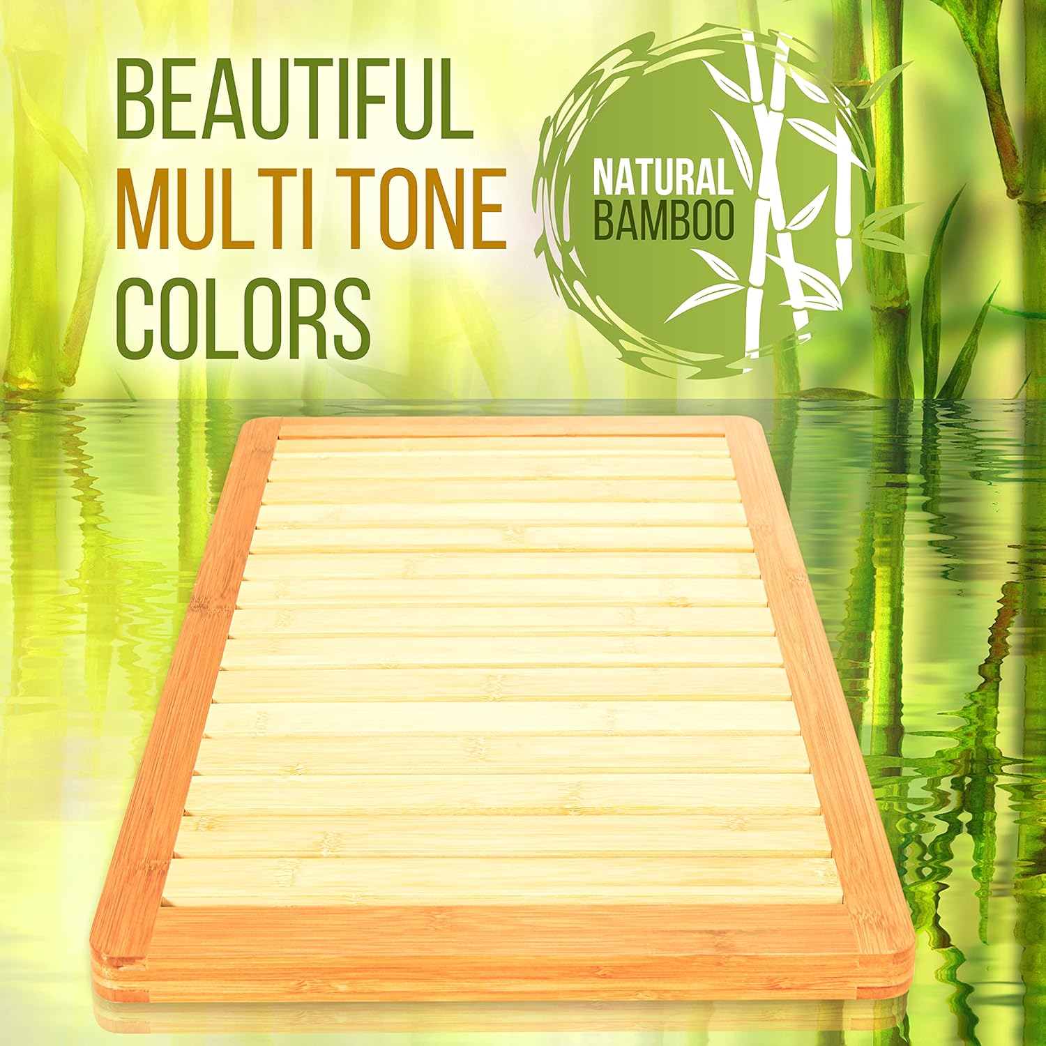 Natural Bamboo Non-Slip Water-Resistant Shower Mat, 23" x 18"