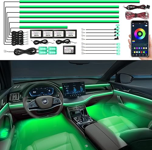 Tira de luz LED acrílica para interior de automóvil, luz de neón para automóvil AMKI con control de aplicación, 16 millones de colores activados por