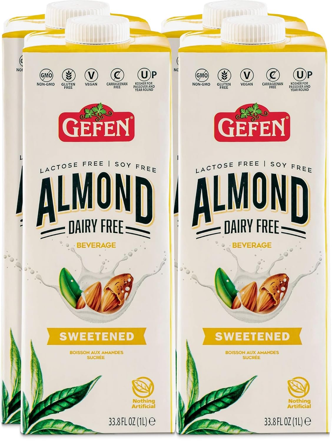 Gefen Sweetened Almond Milk 33.8oz (4 Pack), No Binders or
