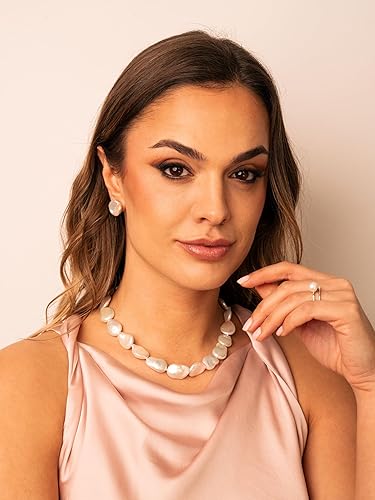 Vista 9 de Secret & You Collar de perlas cultivadas de agua dulce para mujer, forma de moneda barroca de 17.7 in de largo, grandes perlas barrocas