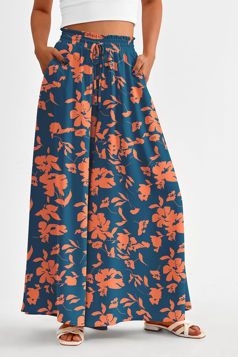 PRETTYGARDEN Women's 2026 Summer Wide Leg Palazzo Pants High Waisted Flowy Pockets Spring Casual Lounge Boho Beach Trousers - Image 6