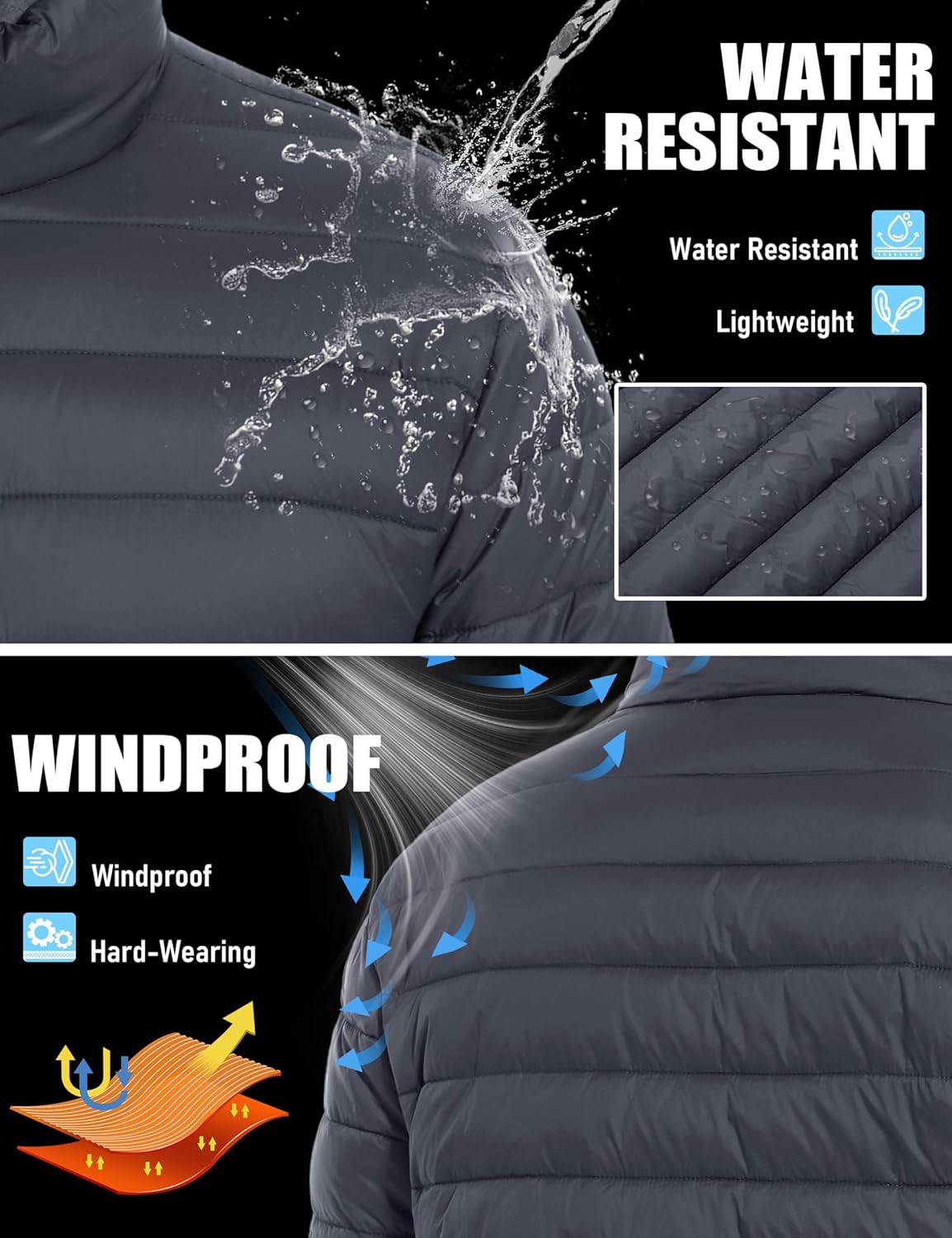 TACVASEN Men's Lightweight Puffer Jacket Winter Quilted Puffy Jackets Warm Water-Resistant Windproof Insulated Coats - Image 3