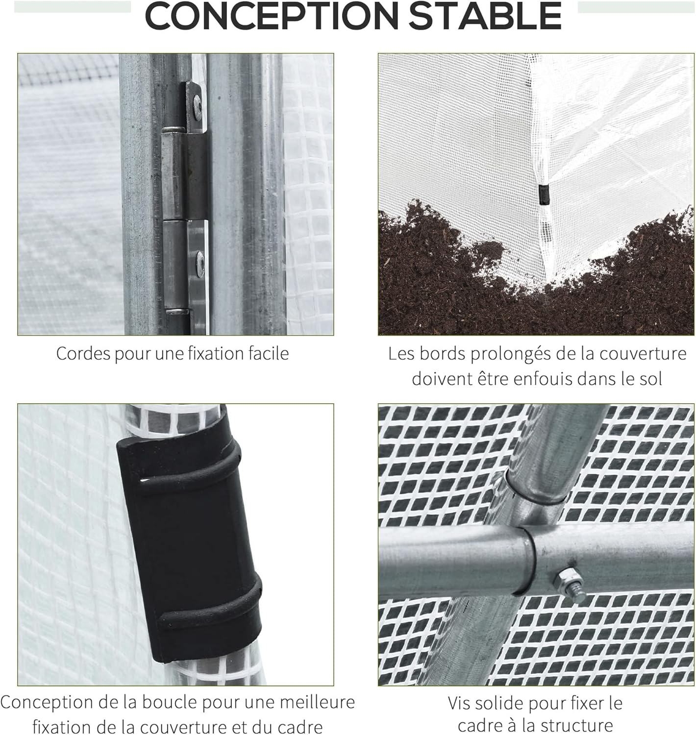 සවිස්තරාත්මක view of stable design features including ropes, prolonged edges, buckle design, and solid screws.