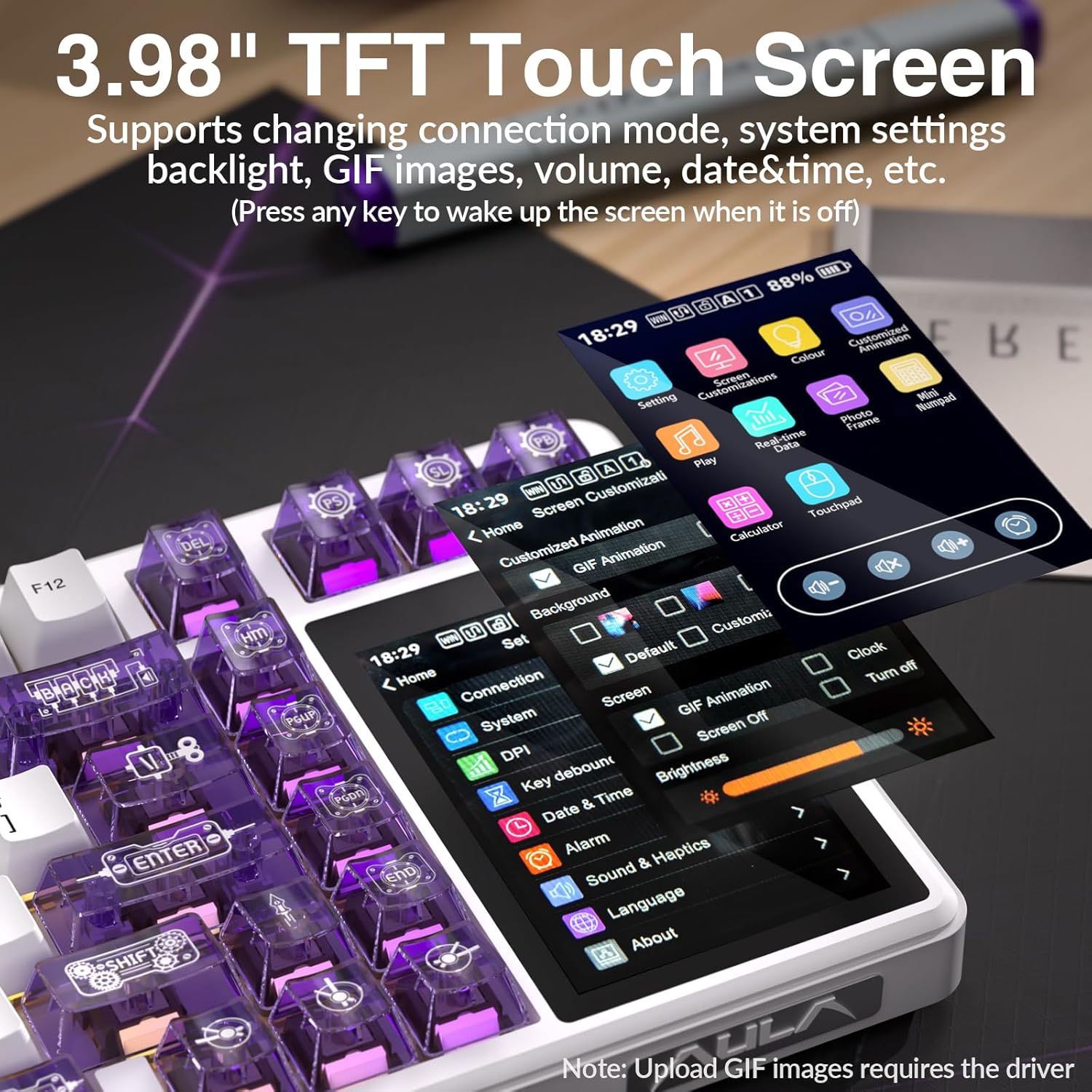 Aula L99 Wireless Mechanical Keyboard with Smart Touch Screen,Tri-Mode Hot Swappable Custom Gaming Keyboard,RGB Backlit,PBT Keycap,Gasket Mount Creamy Sounding Computer Keyboards for Office PC,84 Keys