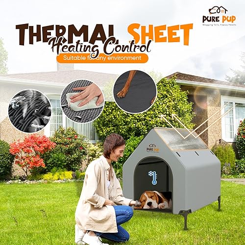 Miniatura 4 de Casa para perros al aire libre con toldo en el techo, cama elevada con ventanas de malla de 16.1 x 9.4 x 6.7 in12.6 lbs - Refugio resistente a la