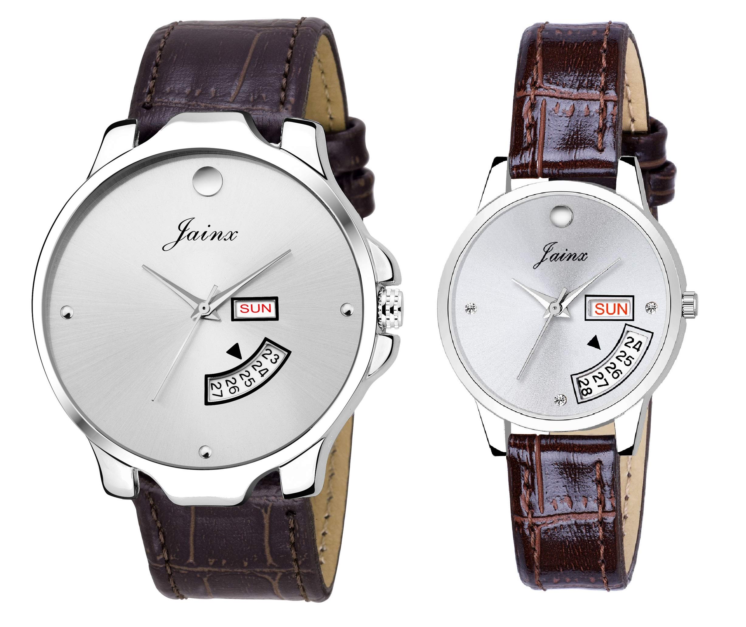 jainx Day and Date Brown Leather Strap Analog Wrist Watch for Couple - JC478 (B07VXWCPBM) Amazon Price History, Amazon Price Tracker