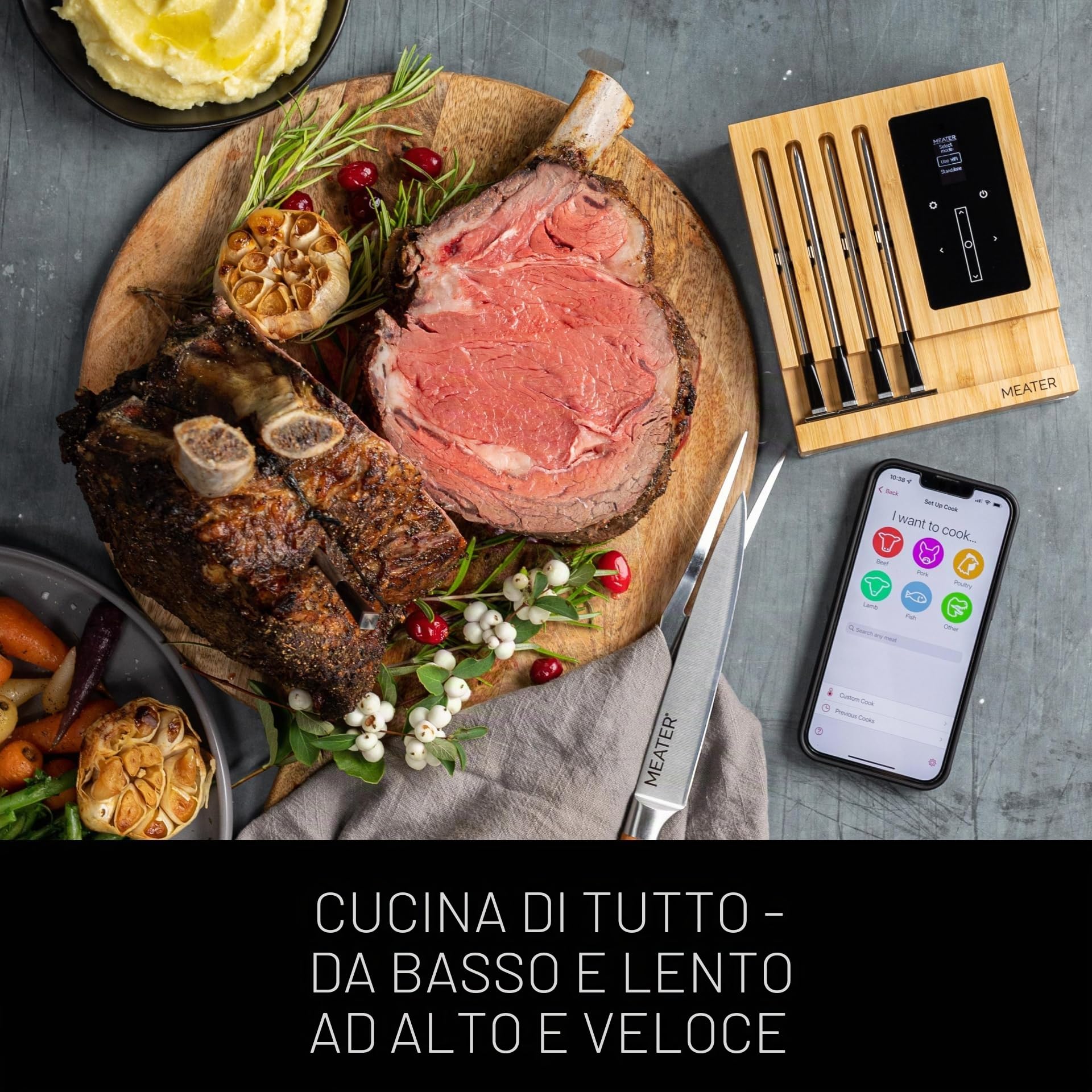 MEATER Block | Termometro WiFi con Quattro Sonde Senza Fili Per Forno, Grigliate, Barbecue. App in Italiano Compatibile con iPhone, Android, iPad e Tablet