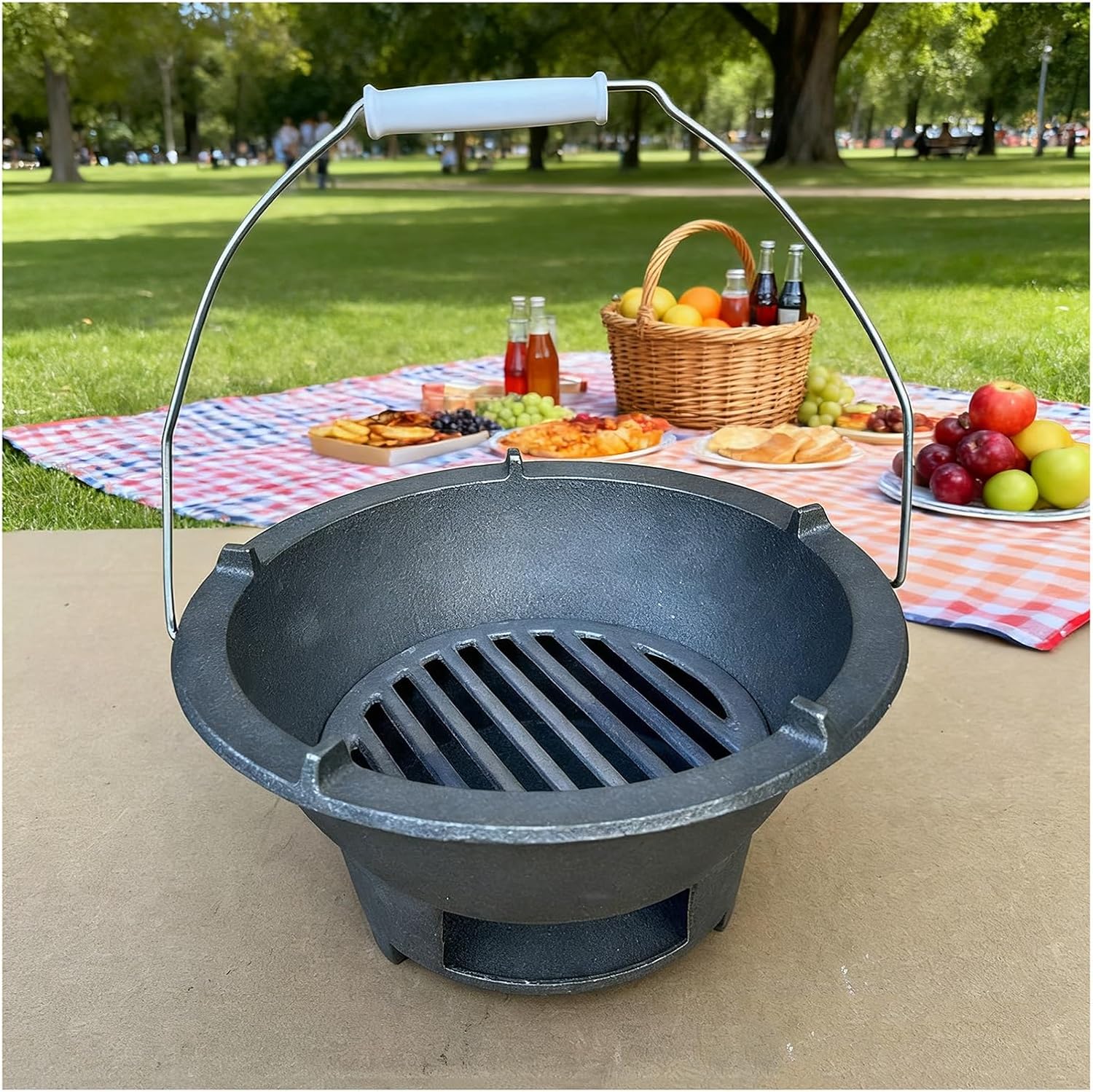 Portable Barbecue Grill Portable Stove Cast Iron Heater for Outdoor Cooking and Camping Multi-Functional Charcoal Grill for Picnics and Gatherings(25x12cm/9.8x4.7”)