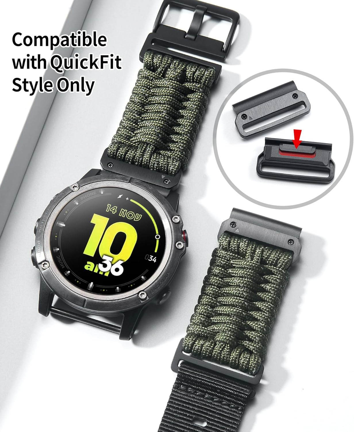 BINLUN Compatible with Garmin Watch Band 20mm 22mm 26mm, Heavy-Duty Braided 550 Paracord Nylon Sport Replacement Strap Design for Quickfit Fenix/Fit for Forerunner/for Instinct/for Quatix/for MARQ - Image 3
