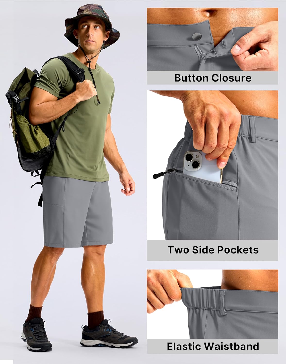 G Gradual Men's Casual Shorts 9" Lightweight Hiking Golf Zipper Pockets Stretch - Image 5