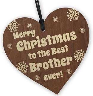 Red Ocean Brother Christmas Wooden Heart Gift From Sister, Hanging Tree Decoration Gift For Brother, Big Brother Gifts, Little Brother Gifts For Christmas