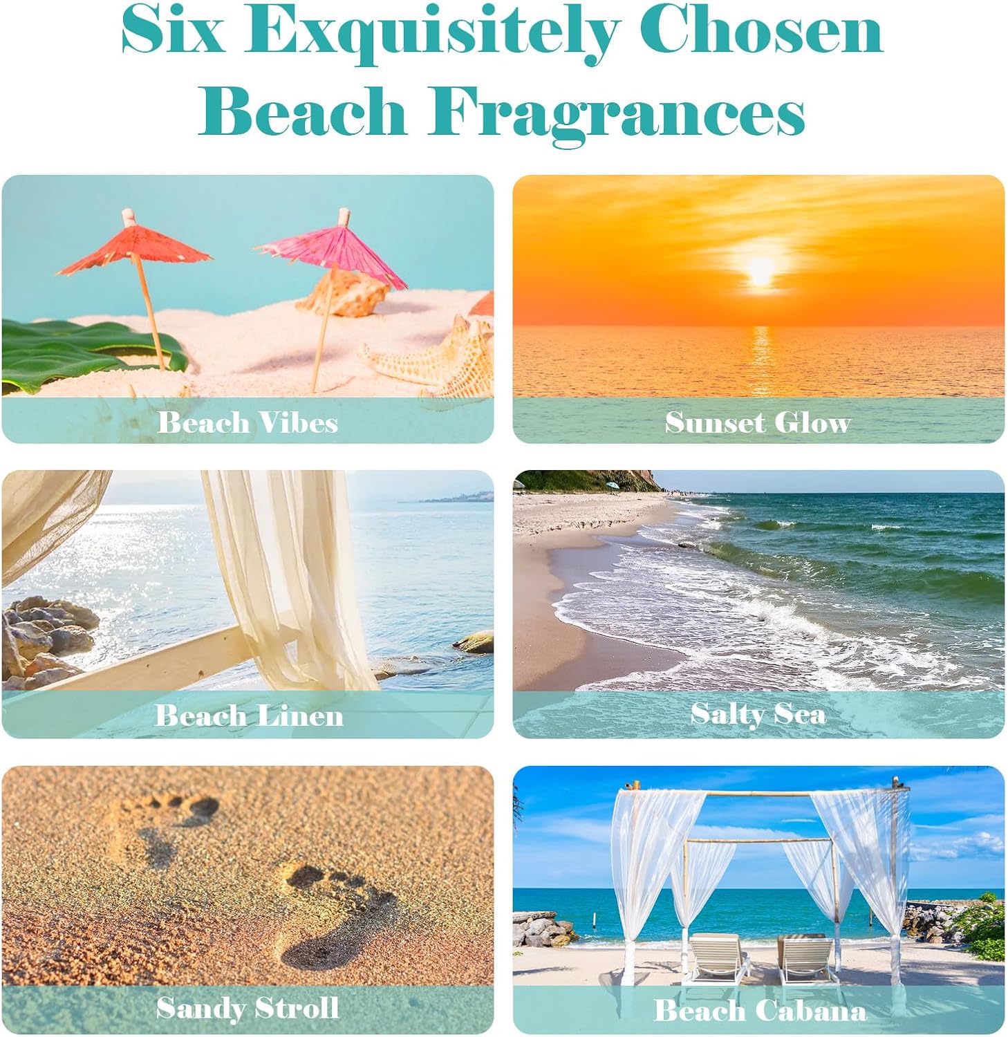 AmaKane Beach Fragrance Oil Set, Summer Essential Oils for Diffuser for Home, Candle Soap Making Scents, Beach Vibes, Sunset Glow, Linen, Salty Sea, Sandy Stroll, Beach Cabana, 6x10ml - Image 5