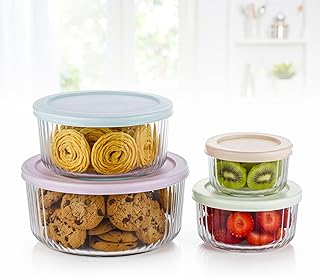 ATTRO Glassox Borosilicate Store Fresh Striped Finish Round Containers with Lids-Microwave,Oven, fridge,dishwasher safe. T Price In India