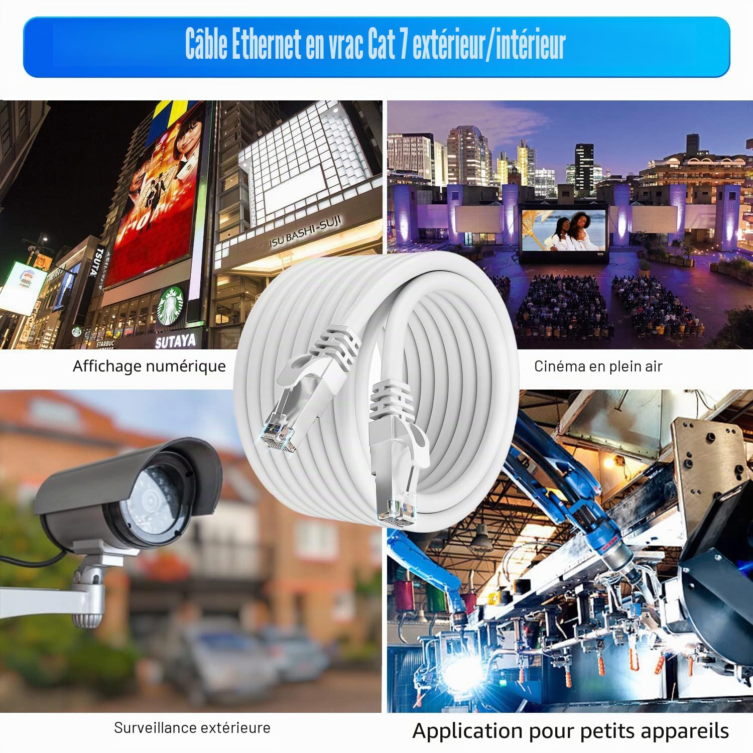 Soibke Cable Ethernet 40m Cat 7 Blanc Cable Réseau 40m Blindé S/FTP Gigabit