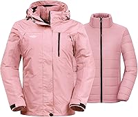 Vista 8 de Wantdo - Chaqueta impermeable 3 en 1 para mujer, abrigo de invierno cálido, resistente al viento, chaqueta de snowboard con capa de puffer
