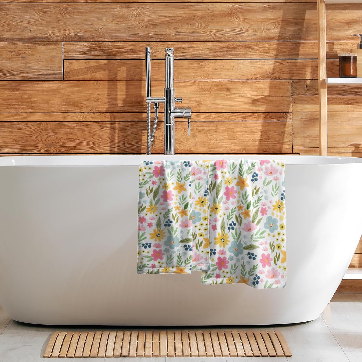 Spring Floral Hand Towels for Bathroom Set of 2 Green Yellow Pink Flower Leaves Easter Bathroom Hand Towels Decorative Holiday Seasonal Theme Soft Absorbent Bath Towel for Gym Shower Hotel Spa Guest - Image 7