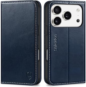 SHIELDON Leather Case Wallet for iPhone 18 Pro/17 Pro 6.3", Retro Dark Blue